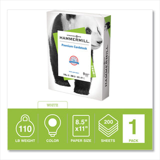Hammermill® Premium Cardstock, 110 lb Index Weight, 8.5 x 11, White, 200/Ream (HAM168380R)