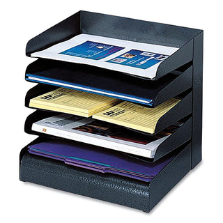 Safco® Steel Horizontal-Tray Desktop Sorter, 5 Sections, Letter Size Files, 12" x 9.5" x 11.25", Black, Ships in 1-3 Business Days (SAF3127BL)
