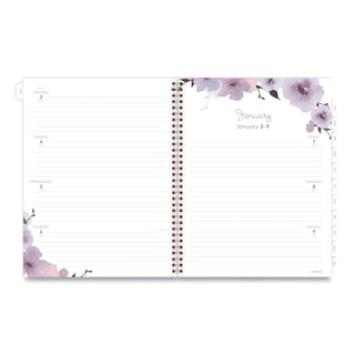 Cambridge® Mina Weekly/Monthly Planner, Floral Artwork, 11 x 8.5, White/Violet/Peach Cover, 12-Month (Jan to Dec): 2025 (AAG1134905)