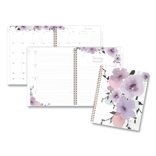 Cambridge® Mina Weekly/Monthly Planner, Floral Artwork, 11 x 8.5, White/Violet/Peach Cover, 12-Month (Jan to Dec): 2025 (AAG1134905)