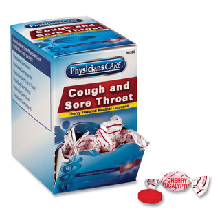 PhysiciansCare® Cough and Sore Throat, Cherry Menthol Lozenges, Individually Wrapped, 50/Box (ACM90306)