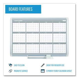 MasterVision™ 12 Month Year Planner, 36x24, Aluminum Frame (BVCGA03106830)