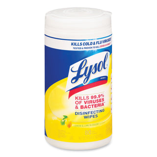 LYSOL® Brand Disinfecting Wipes, 7 x 8, Lemon and Lime Blossom, 80 Wipes/Canister, 6 Canisters/Carton (RAC77182)
