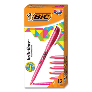 BIC® Brite Liner Highlighter, Chisel Tip, Fluorescent Pink, Dozen (BICBL11PK)