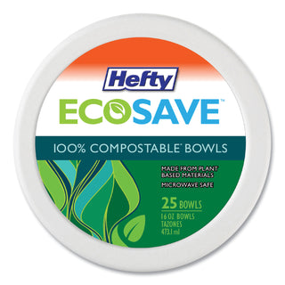 Hefty® Super Strong Paper Dinnerware, 16 oz Bowl, Bagasse, 25/Pack, 12 Packs/Carton (PACD71625CBT)