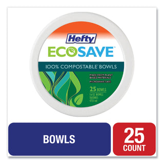 Hefty® Super Strong Paper Dinnerware, 16 oz Bowl, Bagasse, 25/Pack, 12 Packs/Carton (PACD71625CBT)