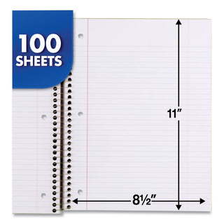 Mead® Spiral Notebook, 1 Subject, Medium/College Rule, Assorted Color Covers, 11 x 8, 100 Sheets (MEA06622)