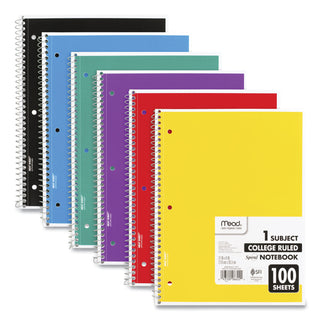 Mead® Spiral Notebook, 1 Subject, Medium/College Rule, Assorted Color Covers, 11 x 8, 100 Sheets (MEA06622)