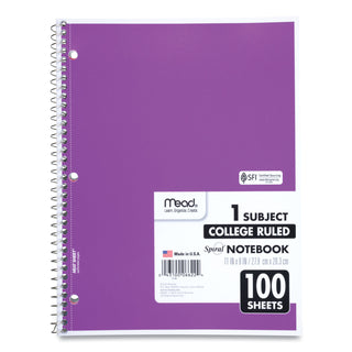 Mead® Spiral Notebook, 1 Subject, Medium/College Rule, Assorted Color Covers, 11 x 8, 100 Sheets (MEA06622)