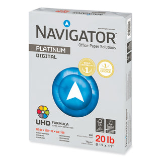 Navigator® Platinum Paper, 99 Bright, 20lb, 8.5 x 11, White, 500 Sheets/Ream, 10 Reams/Carton (SNANPL1120)
