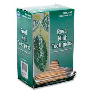 AmerCareRoyal® Mint Cello-Wrapped Wood Toothpicks, 2 1/2", Natural, 1000/Box, 15 Boxes/Carton (RPPRM115) (RPPRM115)
