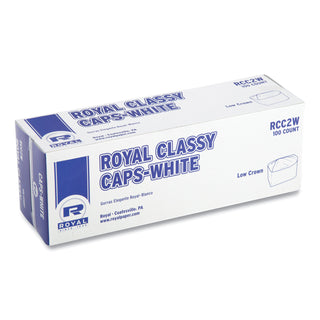 AmerCareRoyal® Classy Cap, Crepe Paper, White, Adjustable, One Size, 100 Caps/Pk, 10 Pks/Carton (RPPRCC2W)