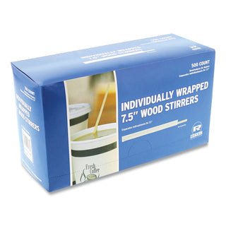 AmerCareRoyal® Wood Coffee Stirrers, 7.5", Wrapped, 5,000/Carton (RPPR825W)