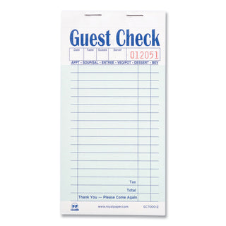 AmerCareRoyal® Guest Check Book, Carbonless Duplicate, 3 2/5 x 6 7/10, 50/Book, 50 Books/Carton (RPPGC70002)