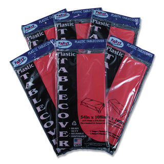 Tablemate® Table Set Rectangular Table Cover, Heavyweight Plastic, 54 x 108, Red, 6/Pack (TBL549RD)