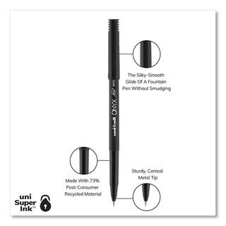 uniball® ONYX Stick Roller Ball Pen, Micro 0.5mm, Black Ink, Black Matte Barrel, Dozen (UBC60040)