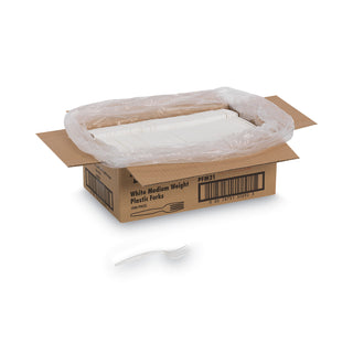 Dixie® Plastic Cutlery, Mediumweight Forks, White, 1,000/Carton (DIXPFM21)