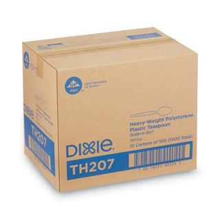 Dixie® Plastic Cutlery, Heavyweight Teaspoons, White, 100/Box (DXETH207)