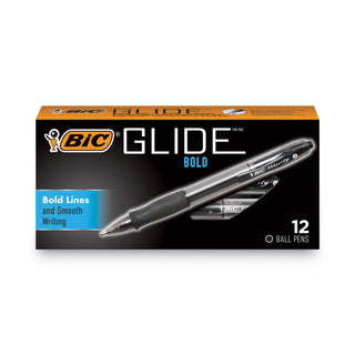 BIC® Velocity Atlantis Bold Retractable Ballpoint Pen, 1.6mm, Black Ink, Smoke Barrel, Dozen (BICVLGB11BK)