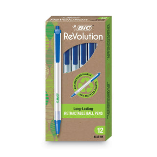 BIC® Ecolutions Clic Stic Retractable Ballpoint Pen, 1mm, Blue Ink, Clear Barrel, Dozen (BICCSEM11BE)
