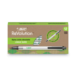 BIC® Ecolutions Clic Stic Retractable Ballpoint Pen, 1mm, Black Ink, Clear Barrel, Dozen (BICCSEM11BK)