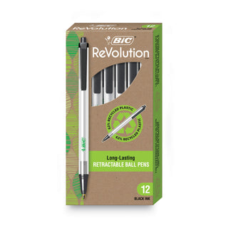 BIC® Ecolutions Clic Stic Retractable Ballpoint Pen, 1mm, Black Ink, Clear Barrel, Dozen (BICCSEM11BK)