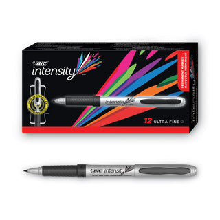 BIC® Intensity Permanent Marker, Fine Bullet Tip, Tuxedo Black, Dozen (BICGPM11BK)