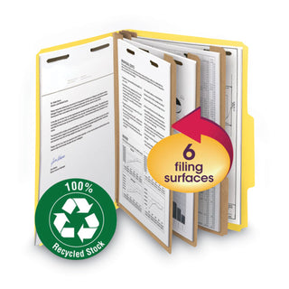 Smead™ 100% Recycled Pressboard Classification Folders, 2 Dividers, Letter Size, Yellow, 10/Box (SMD14064)