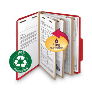 Smead™ 100% Recycled Pressboard Classification Folders, 2 Dividers, Letter Size, Bright Red, 10/Box (SMD14061)