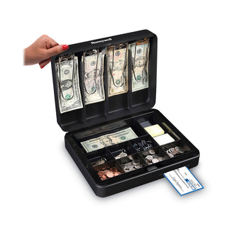 Honeywell Deluxe Cash Security Box, 11.8 x 9.4 x 3.7, Steel, Black (HWL6113)