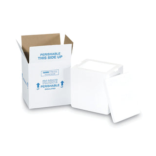 The Packaging Wholesalers® Insulated Shipping Container, 8 x 6 x 12, 1.5" Thick Foam, White/Brown Kraft (PKG212C)
