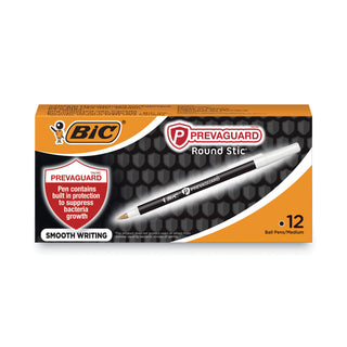 BIC® PrevaGuard Ballpoint Pen, Stick, Medium 1 mm, Black Ink/Black Barrel, Dozen (BICGSAM11BK)