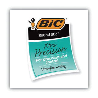 BIC® Round Stic Xtra Precision Stick Ballpoint Pen, .8mm, Blue Ink, Tran Blue Barrel, Dozen (BICGSF11BE)