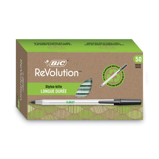 BIC® Ecolutions Round Stic Stick Ballpoint Pen, 1mm, Black Ink, Clear Barrel, 50/Pack (BICGSME509BK)