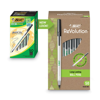 BIC® Ecolutions Round Stic Stick Ballpoint Pen, 1mm, Black Ink, Clear Barrel, 50/Pack (BICGSME509BK)