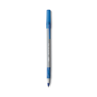 BIC® Round Stic Grip Xtra Comfort Stick Ballpoint Pen, 1.2mm, Blue Ink, Gray Barrel, Dozen (BICGSMG11BE)