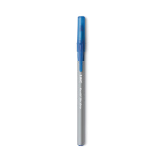 BIC® Round Stic Grip Xtra Comfort Stick Ballpoint Pen, 1.2mm, Blue Ink, Gray Barrel, Dozen (BICGSMG11BE)