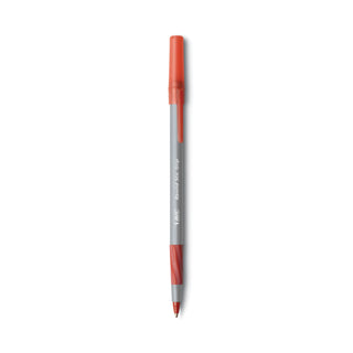 BIC® Round Stic Grip Xtra Comfort Stick Ballpoint Pen, 1.2mm, Red Ink, Gray Barrel, Dozen (BICGSMG11RD)