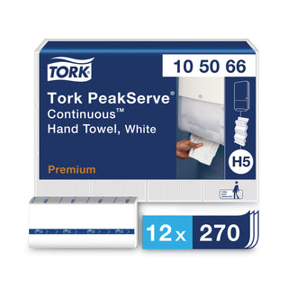 Tork® PeakServe Continuous Hand Towel, 7.91 x 8.85, White, 270 Wipes/Pack, 12 Packs/Carton (TRK105066)
