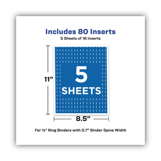 Avery® Binder Spine Inserts, 1/2" Spine Width, 16 Inserts/Sheet, 5 Sheets/Pack (AVE89101)