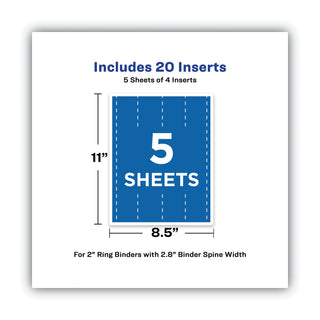 Avery® Binder Spine Inserts, 2" Spine Width, 4 Inserts/Sheet, 5 Sheets/Pack (AVE89107)
