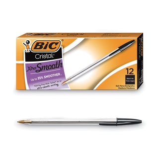 BIC® Cristal Xtra Smooth Stick Ballpoint Pen, 1mm, Black Ink, Clear Barrel, Dozen (BICMS11BK)
