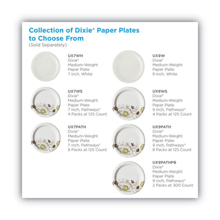 Dixie® Pathways Soak-Proof Shield Mediumweight Paper Plates, WiseSize, 8.5" dia, Green/Burgundy, 125/Pack, 4 Packs/Carton (DIXUX9WS)