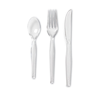 Dixie® Cutlery Keeper Tray w/Clear Plastic Utensils: 600 Forks, 600 Knives, 600 Spoons (DXECH0180DX7CT)