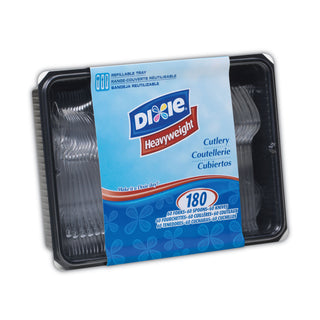 Dixie® Cutlery Keeper Tray w/Clear Plastic Utensils: 600 Forks, 600 Knives, 600 Spoons (DXECH0180DX7CT)