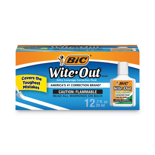 BIC® Wite-Out Extra Coverage Correction Fluid, 20 ml Bottle, White, 1/Dozen (BICWOFEC12WE)