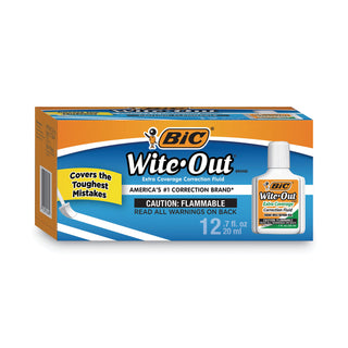 BIC® Wite-Out Extra Coverage Correction Fluid, 20 ml Bottle, White, 1/Dozen (BICWOFEC12WE)