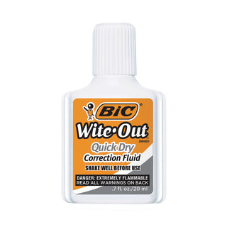 BIC® Wite-Out Quick Dry Correction Fluid, 20 mL Bottle, White, 1/Dozen (BICWOFQD12WE)