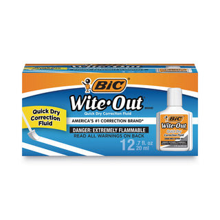 BIC® Wite-Out Quick Dry Correction Fluid, 20 mL Bottle, White, 1/Dozen (BICWOFQD12WE)