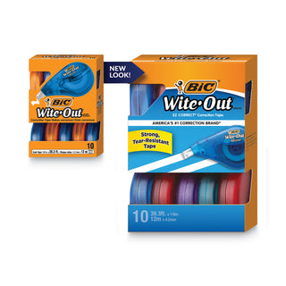BIC® Wite-Out EZ Correct Correction Tape, Non-Refillable, 1/6" x 472", 10/Box (BICWOTAP10)